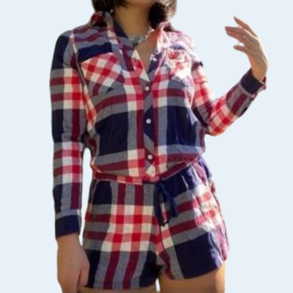 Aerie Flannel Sleep Romper - Picture 1 of 8